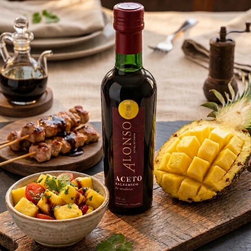 Alonso_olive_oil_balsamic_de_modena_ananas-pina_serveringsforslag-ai