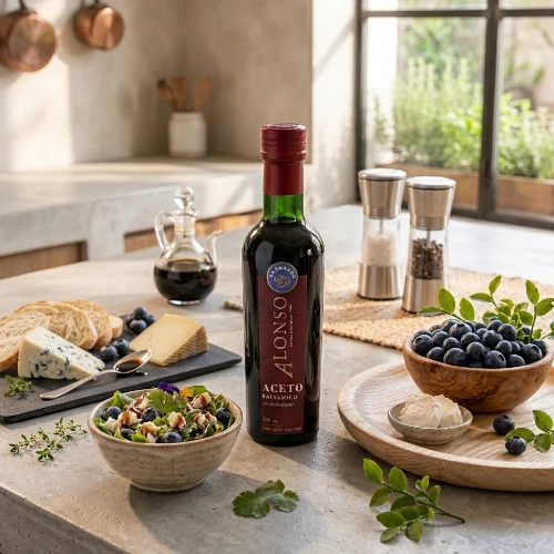 Alonso_olive_oil_balsamic_de_modena_blåbær-arandan_serveringsforslag-ai